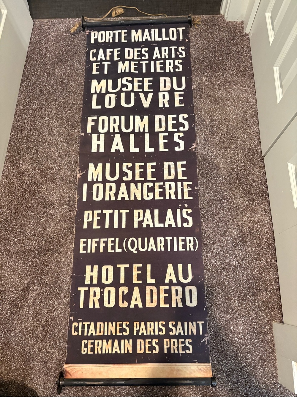 Vintage-Style Paris Landmark Banner scrolls- Paris and New York - Black & Cream